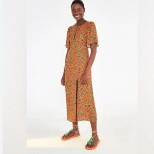 Farm Rio Tucano Paradise Tucan Red Resortwear Midi Sun Dress Size XS